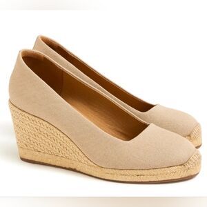 J. Crew Factory Beige Canvas Wedge Espadrilles